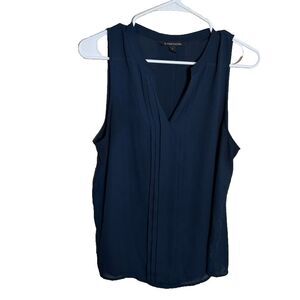 41 Hawthorn Tank Top Women's Medium Navy Blue V-Neck Sleeveless Solid Pleated